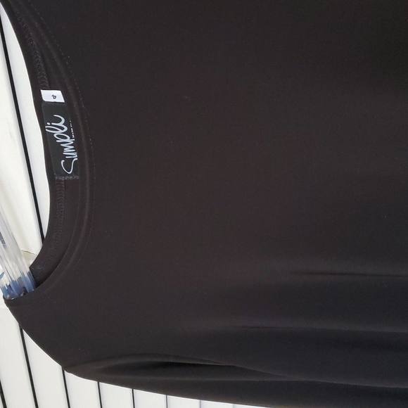 Sympli Stretch Jersey Knit Long Length Tunic Top, 3/4 Sleeve, Dark Brown, Size 4 - Picture 3 of 9